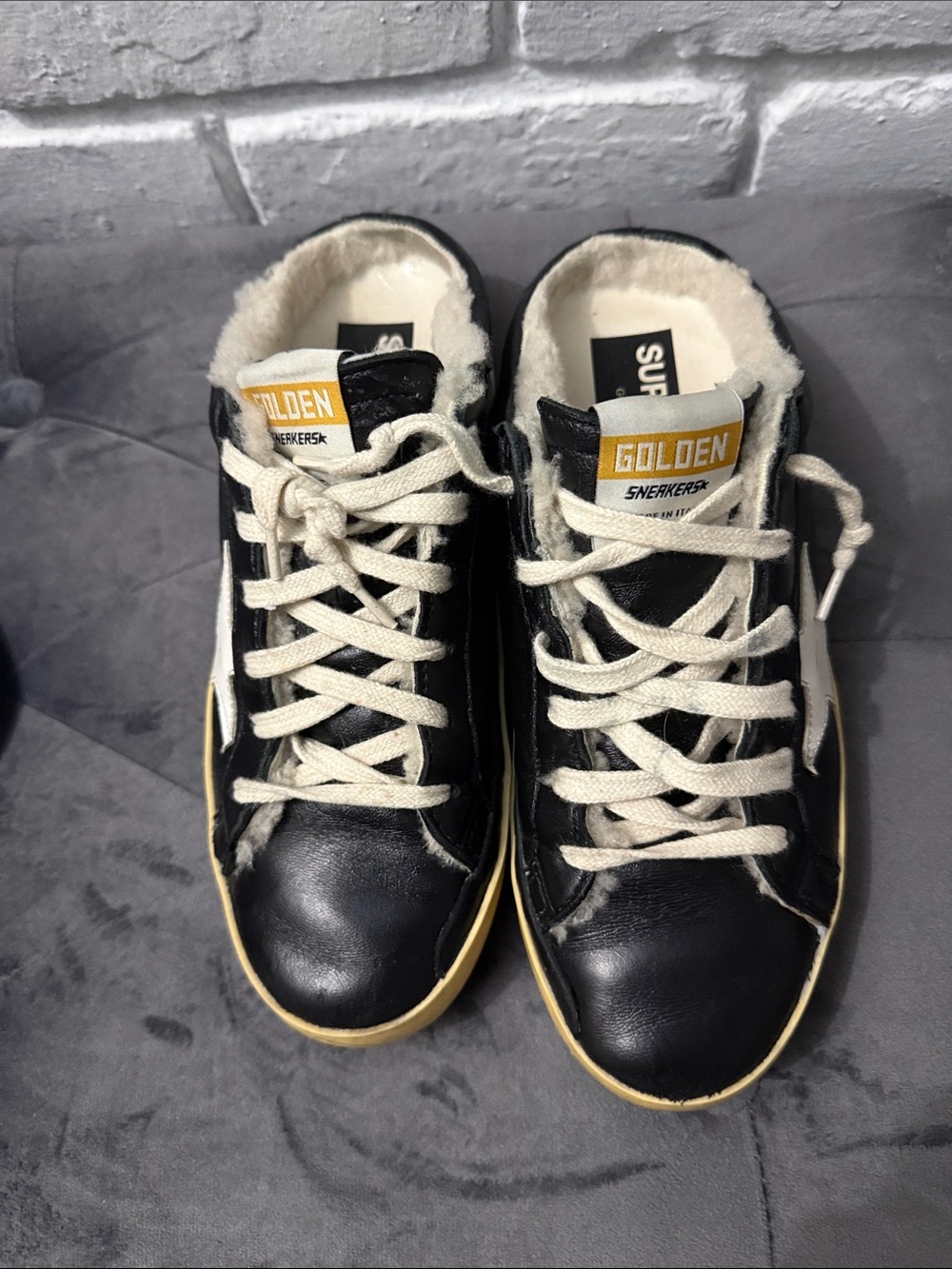 Golden Goose Black Leather Sneakers with Cream Laces